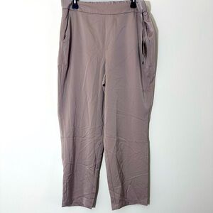 Satin pull on Beige dress pants straight tapered leg Pockets size L NWT